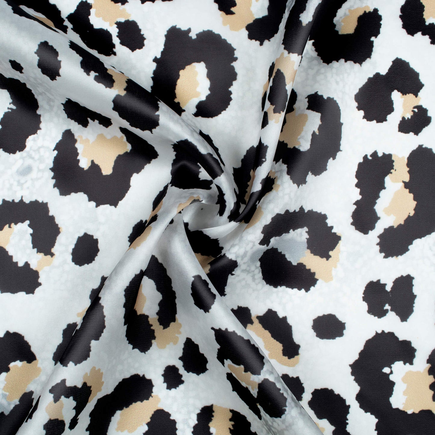White And Black Animal Pattern Digital Print Organza Satin Fabric