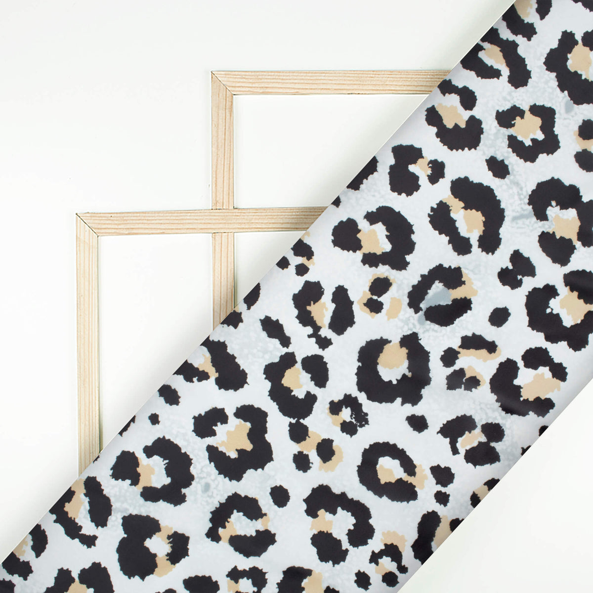 White And Black Animal Pattern Digital Print Organza Satin Fabric