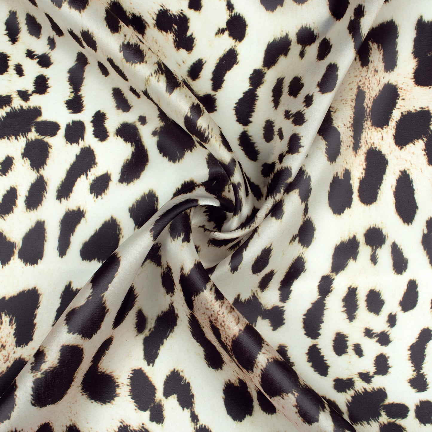 Ecru Beige And Black Animal Pattern Digital Print Organza Satin Fabric