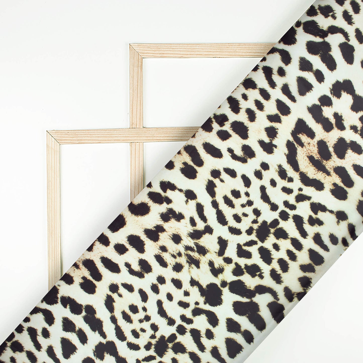 Ecru Beige And Black Animal Pattern Digital Print Organza Satin Fabric