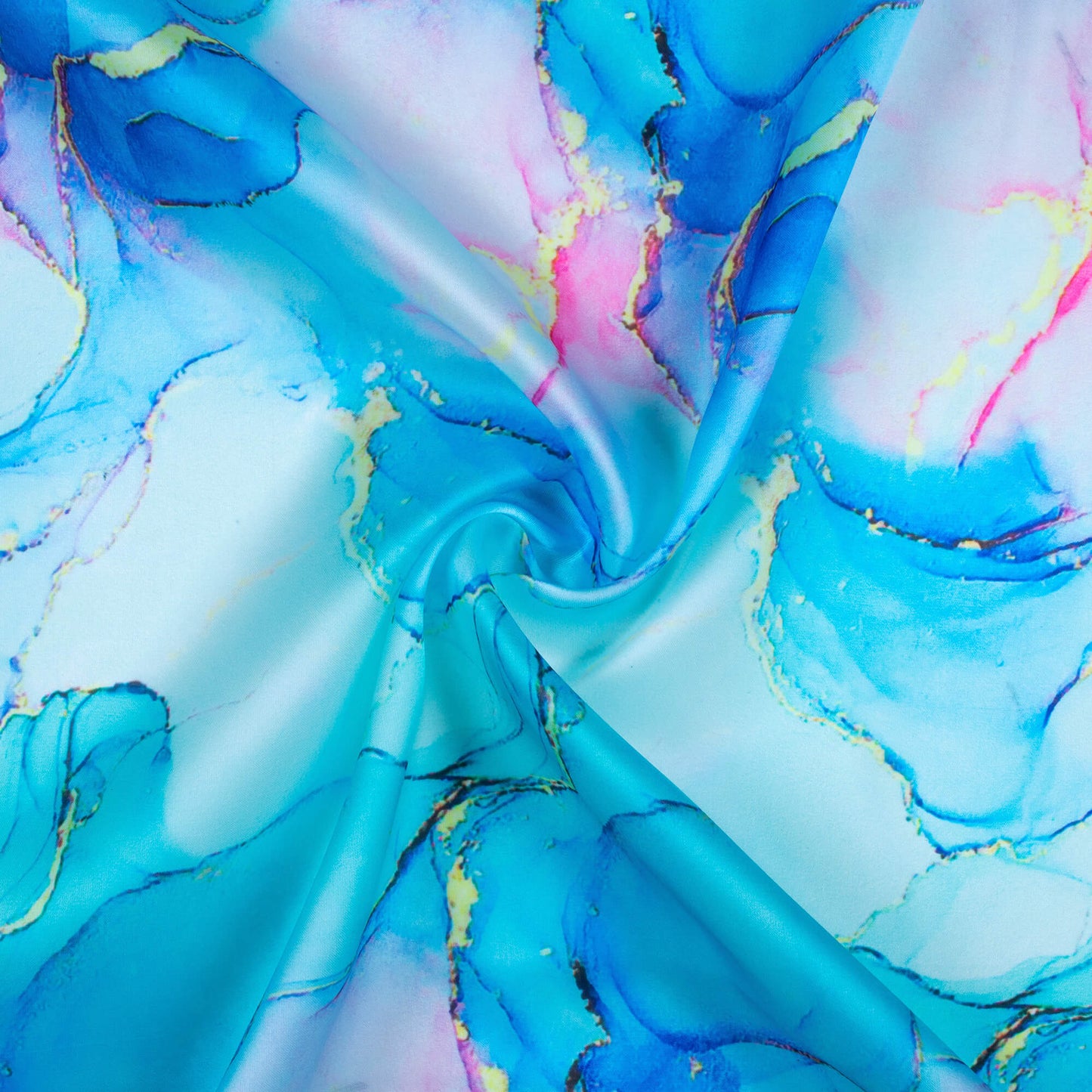 Yale Blue And Taffy Pink Abstract Pattern Digital Print Organza Satin Fabric