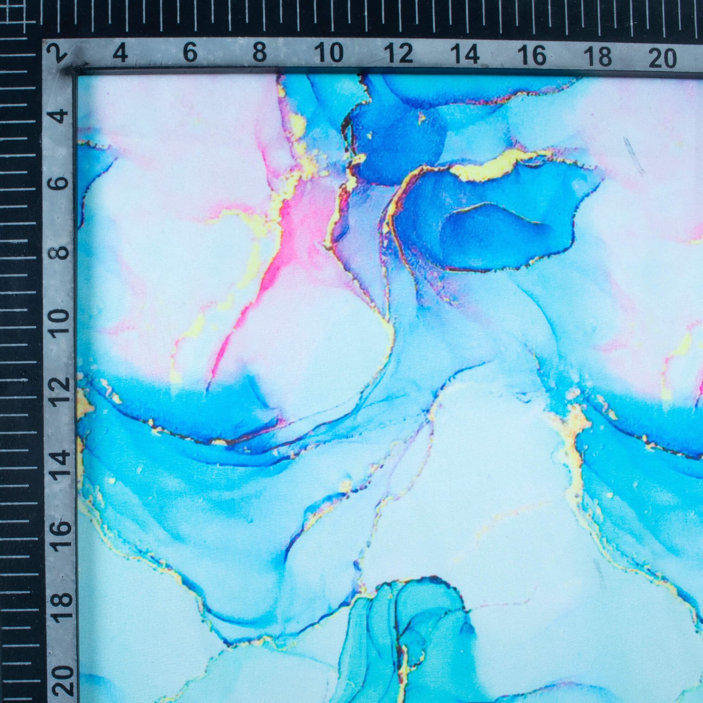 Yale Blue And Taffy Pink Abstract Pattern Digital Print Organza Satin Fabric