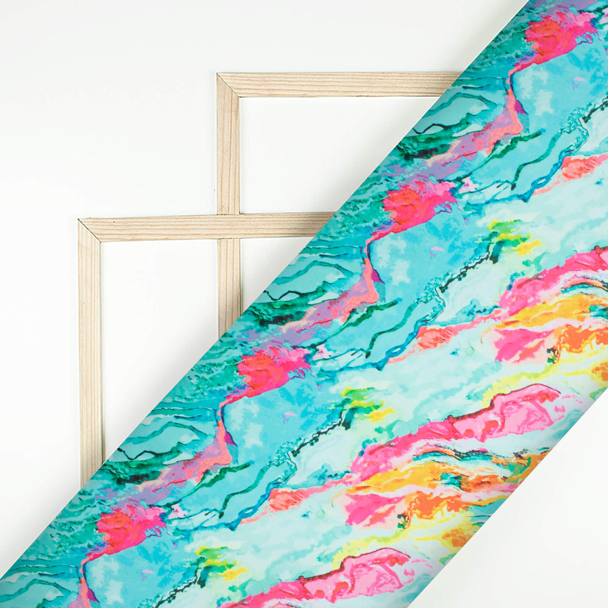 Pine Green And Taffy Pink Marble Pattern Digital Print Organza Satin Fabric