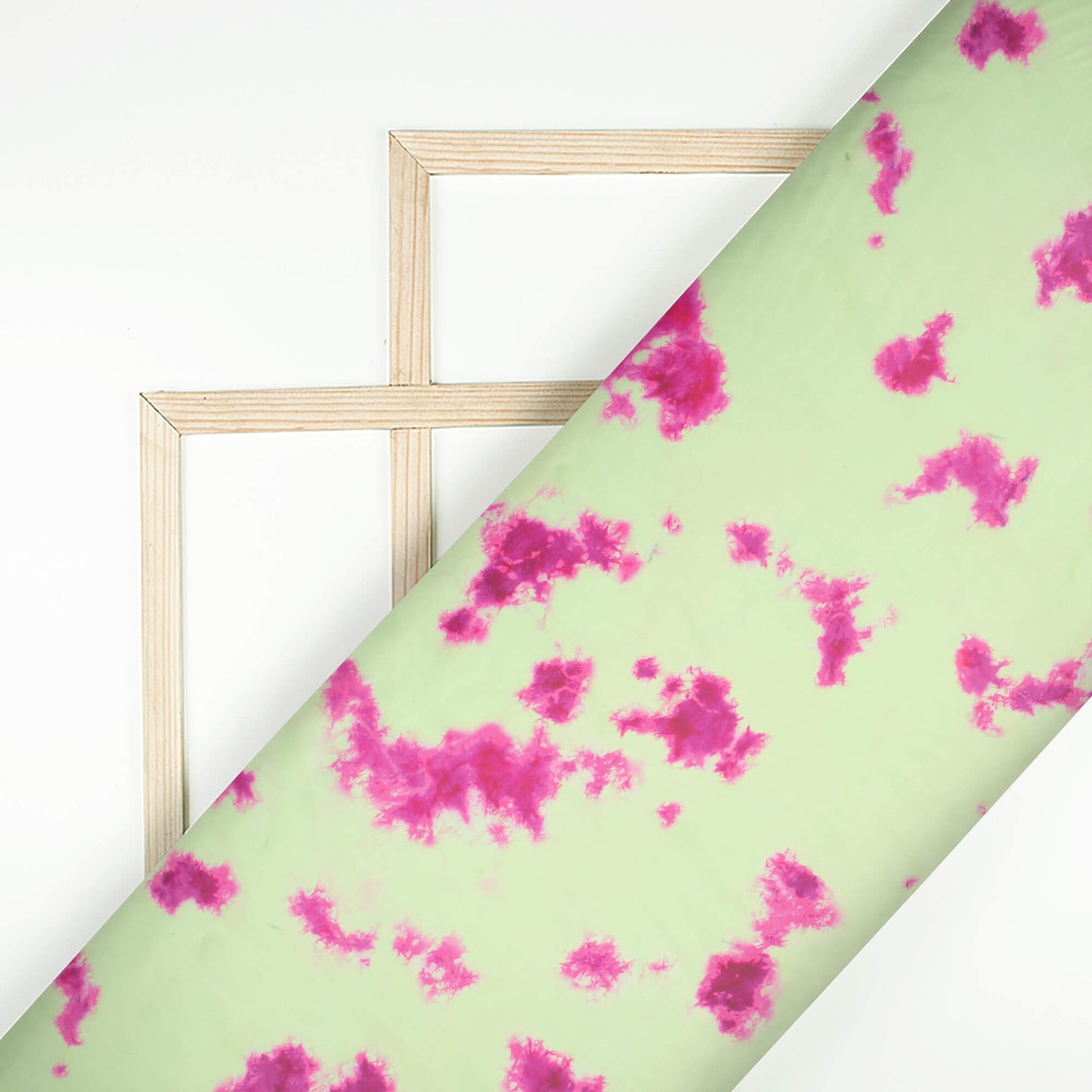 Lime Green And Magenta Purple Tye And Dye Pattern Digital Print Organza Satin Fabric