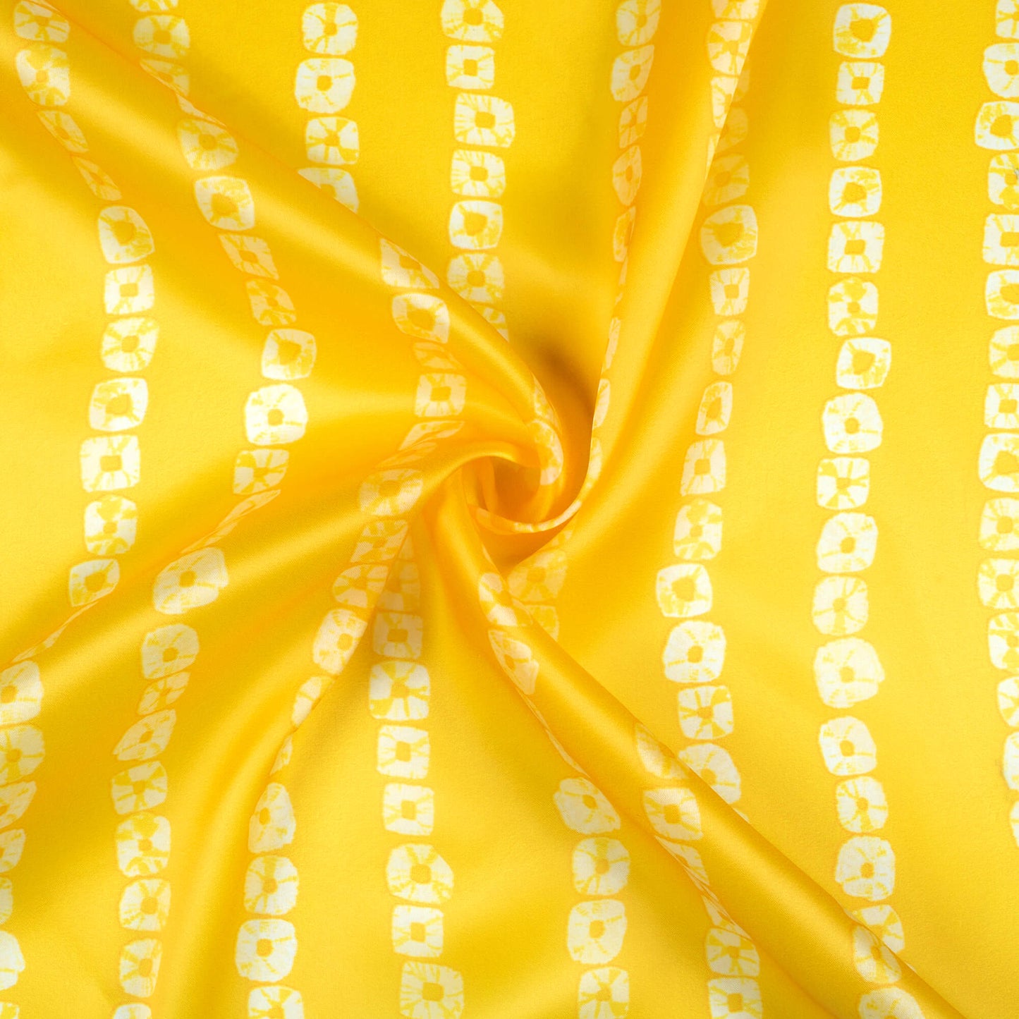 Bumblebee Yellow Bandhani Pattern Digital Print Organza Satin Fabric