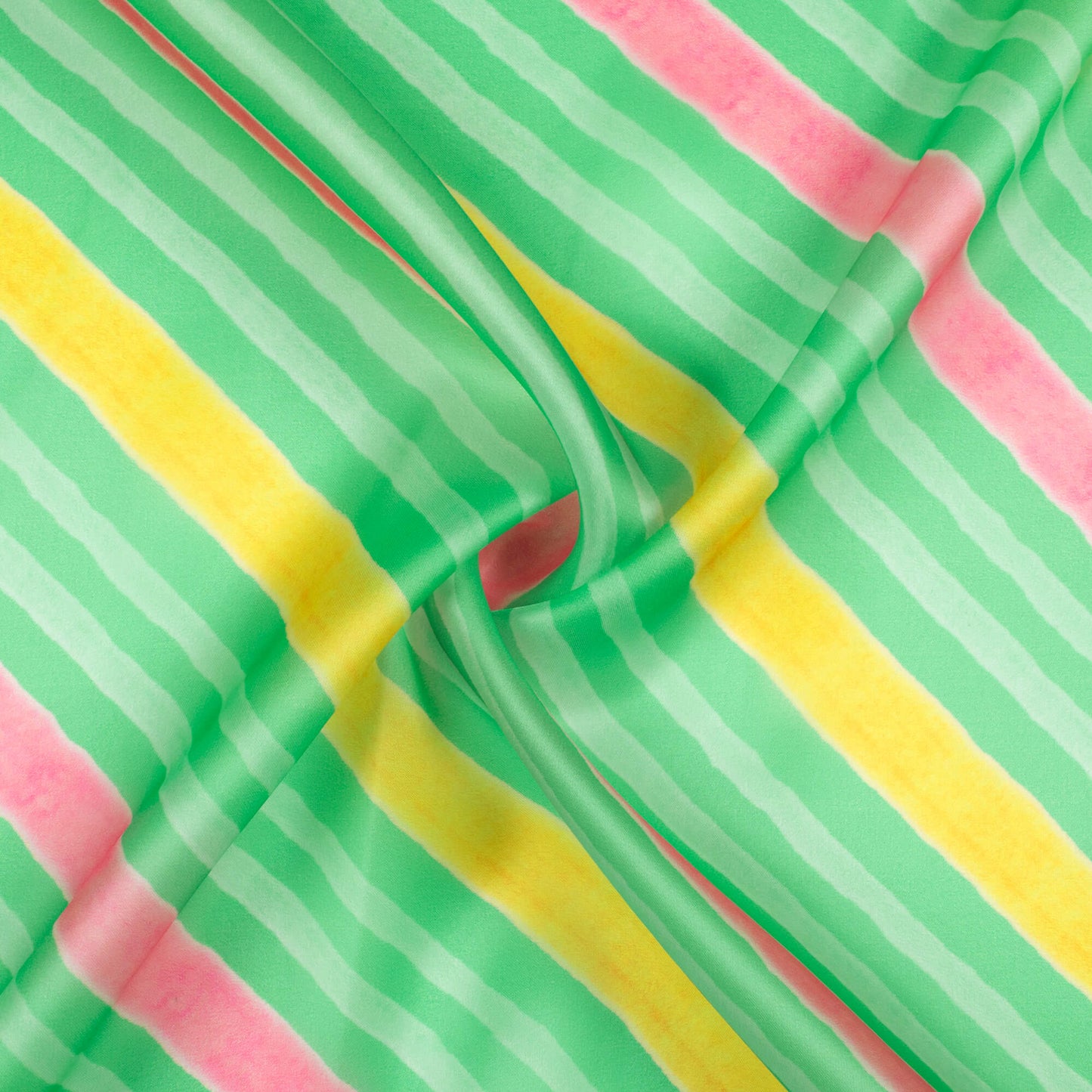Mint Green And Pink Leheriya Pattern Digital Print Organza Satin Fabric