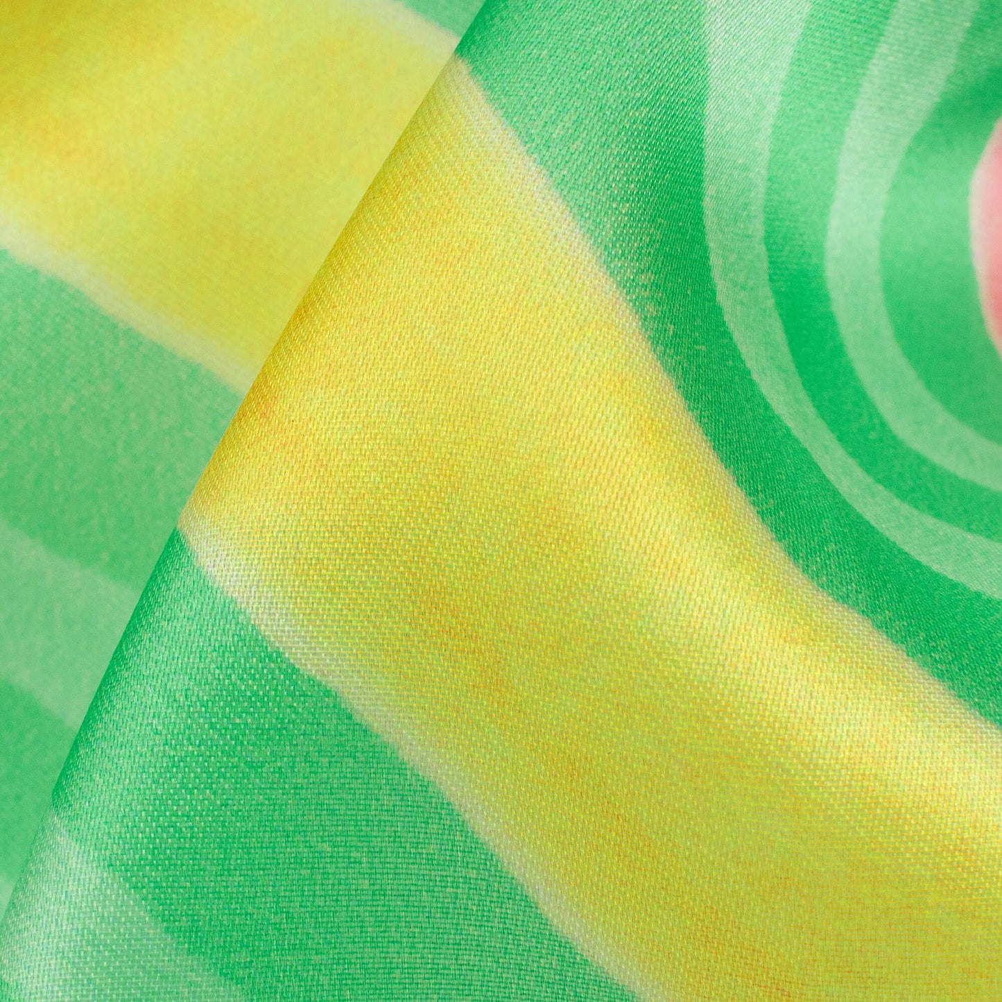 Mint Green And Pink Leheriya Pattern Digital Print Organza Satin Fabric