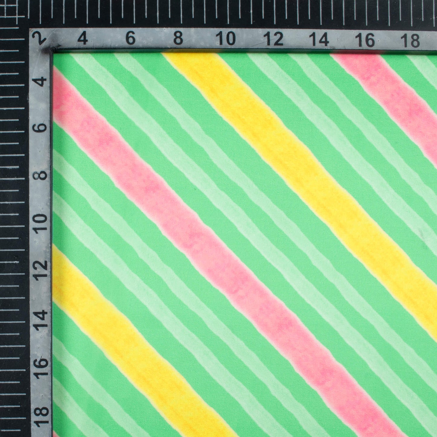 Mint Green And Pink Leheriya Pattern Digital Print Organza Satin Fabric