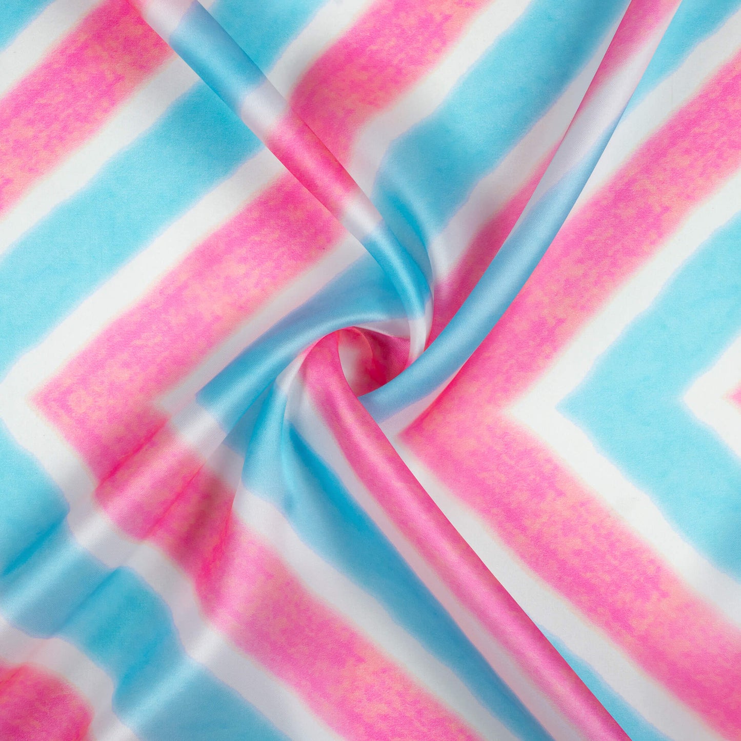 Taffy Pink And Baby Blue Chevron Pattern Digital Print Organza Satin Fabric