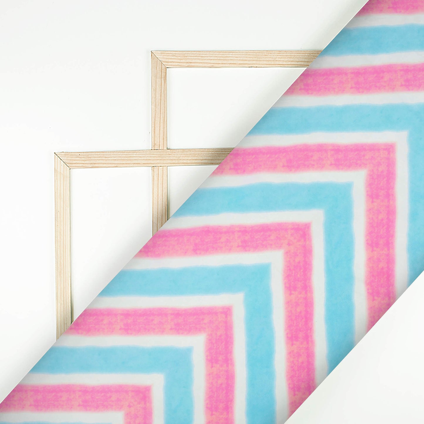 Taffy Pink And Baby Blue Chevron Pattern Digital Print Organza Satin Fabric