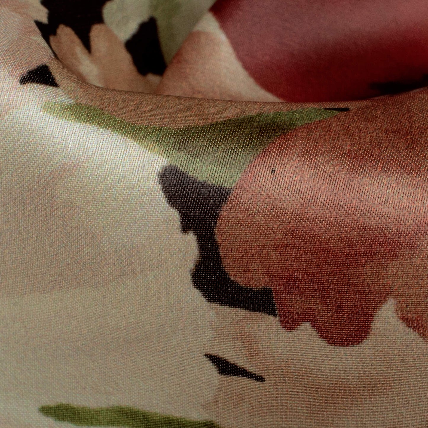 Walnut Brown And Olive Green Floral Pattern Digital Print Organza Satin Fabric