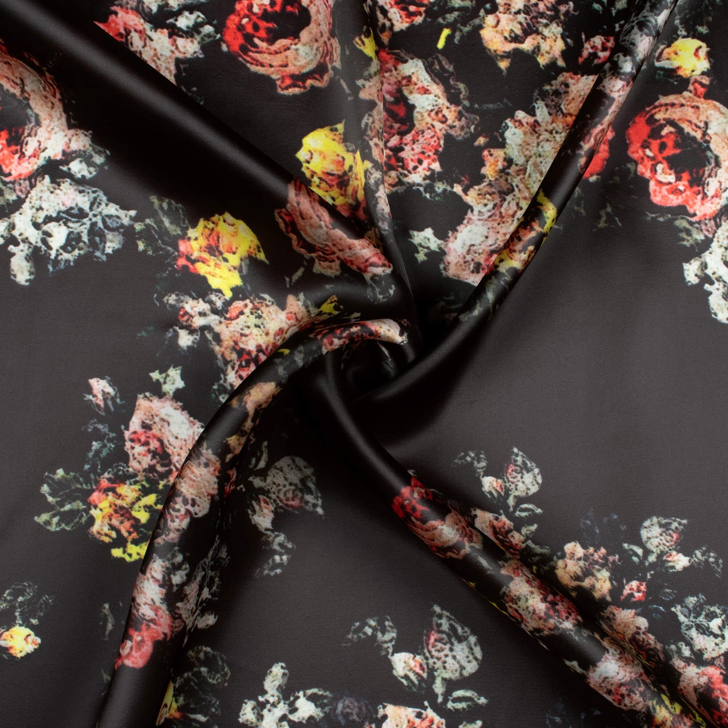 Black And Red Floral Pattern Digital Print Organza Satin Fabric