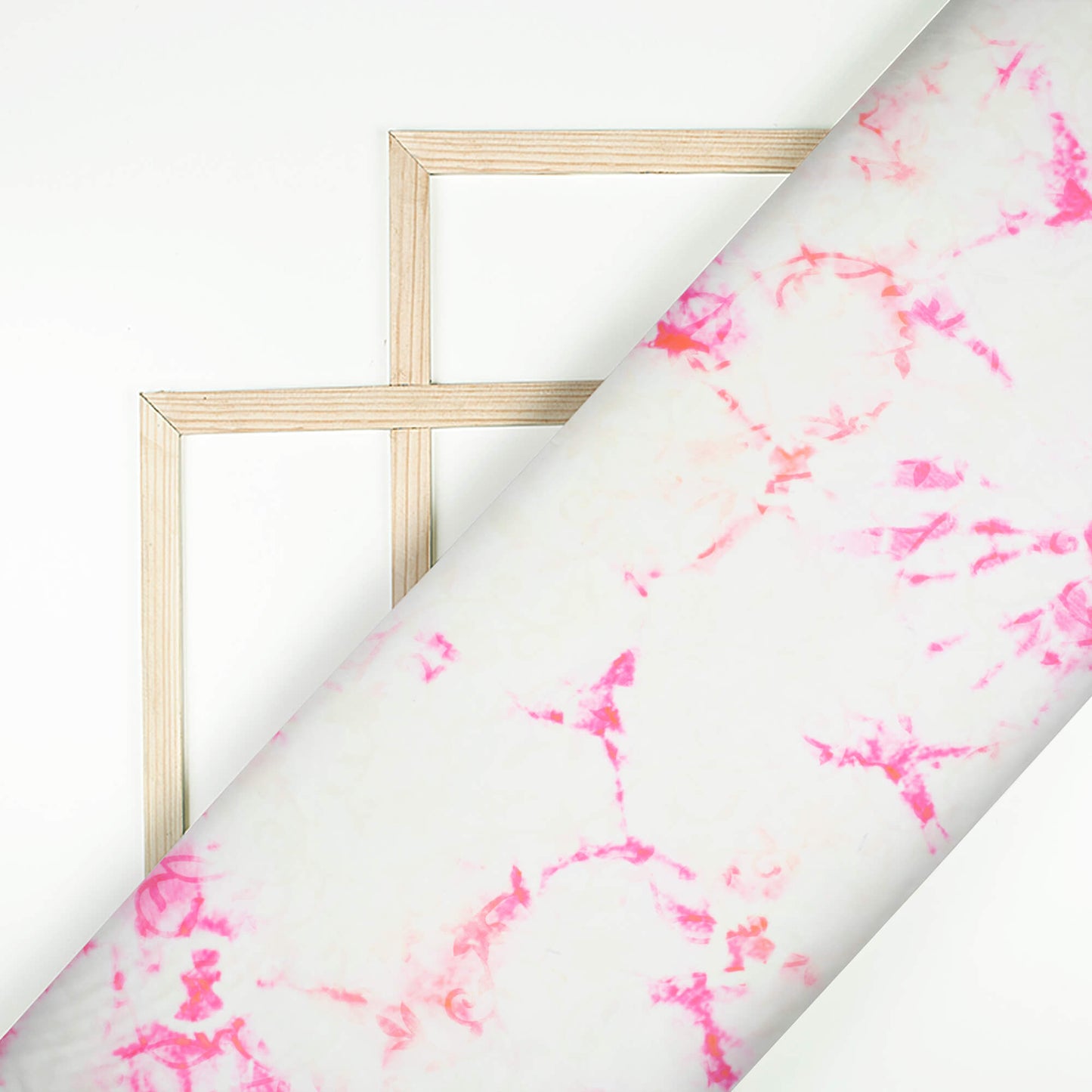 Oat Beige And Pink Tye And Dye Pattern Digital Print Organza Satin Fabric