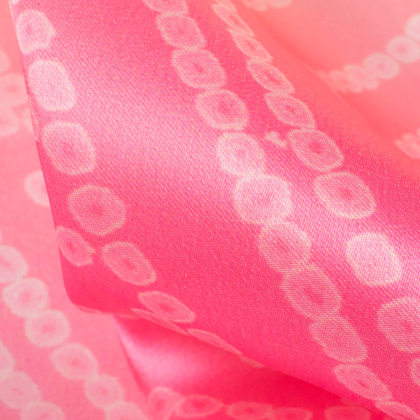 Yellow And Pink Bandhanii Pattern Digital Print Organza Satin Fabric