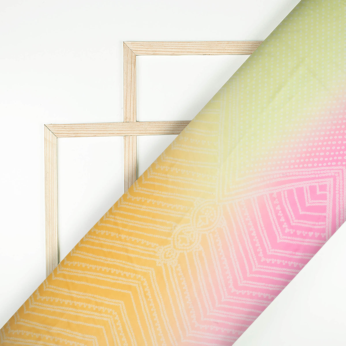 Yellow And Pink Bandhani Pattern Digital Print Organza Satin Fabric