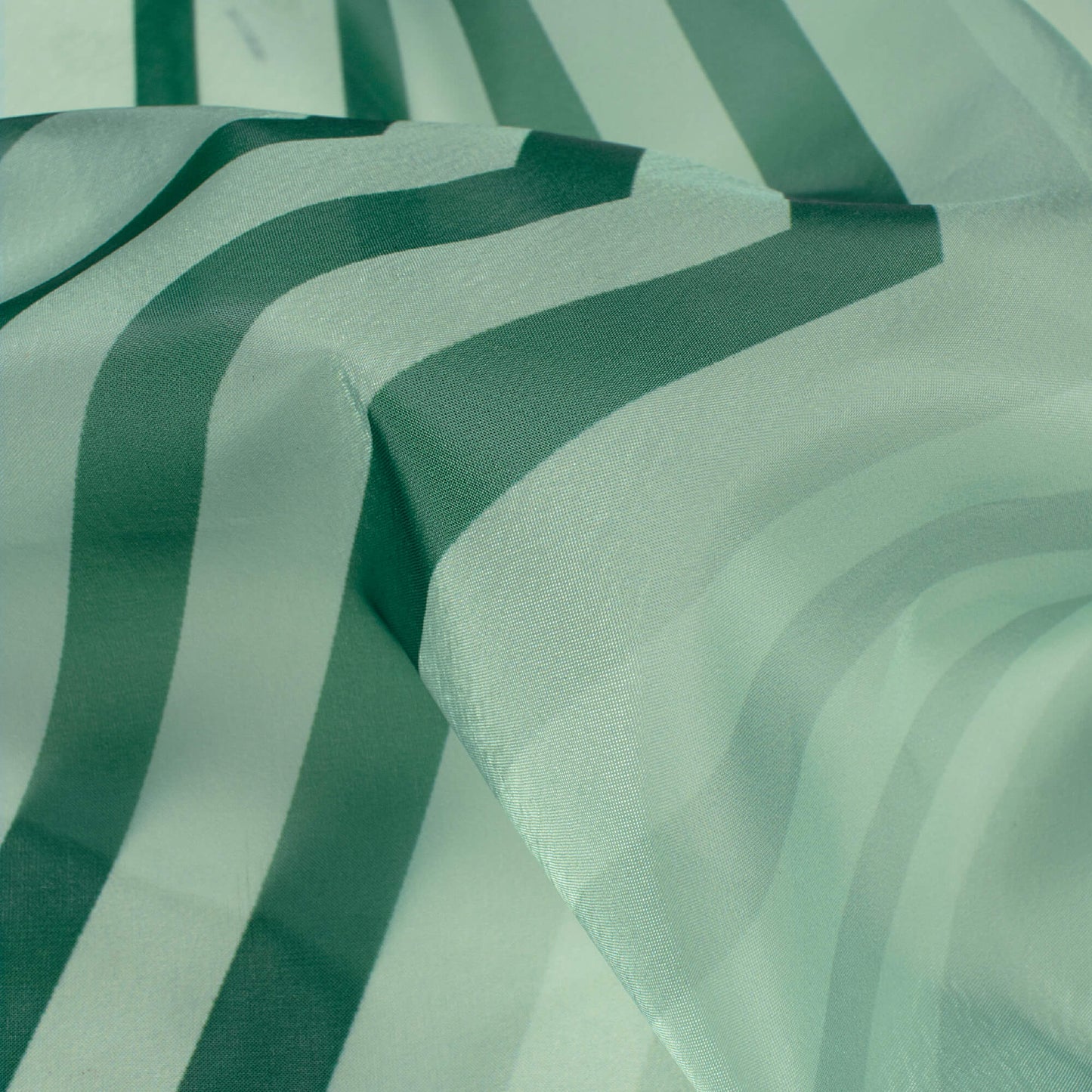 Forest Green And Off White Chevron Pattern Digital Print Organza Satin Fabric