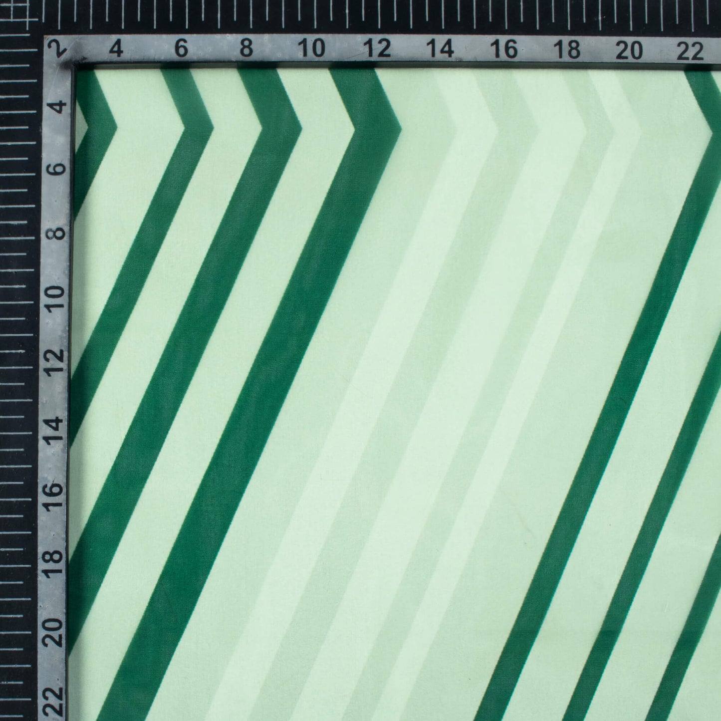 Forest Green And Off White Chevron Pattern Digital Print Organza Satin Fabric