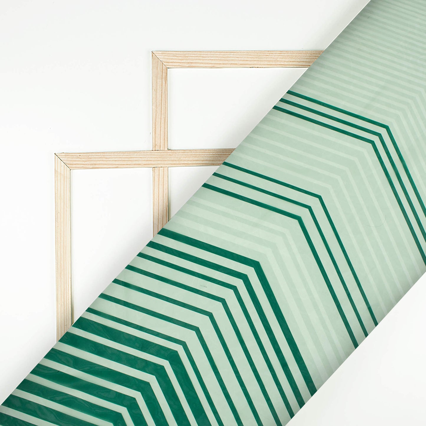 Forest Green And Off White Chevron Pattern Digital Print Organza Satin Fabric