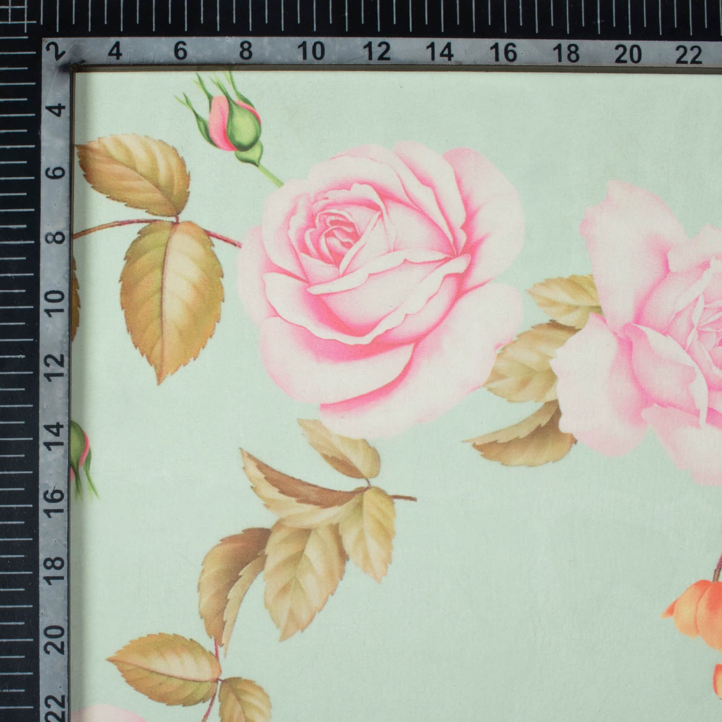 Tea Green And Taffy Pink Floral Pattern Digital Print Organza Satin Fabric