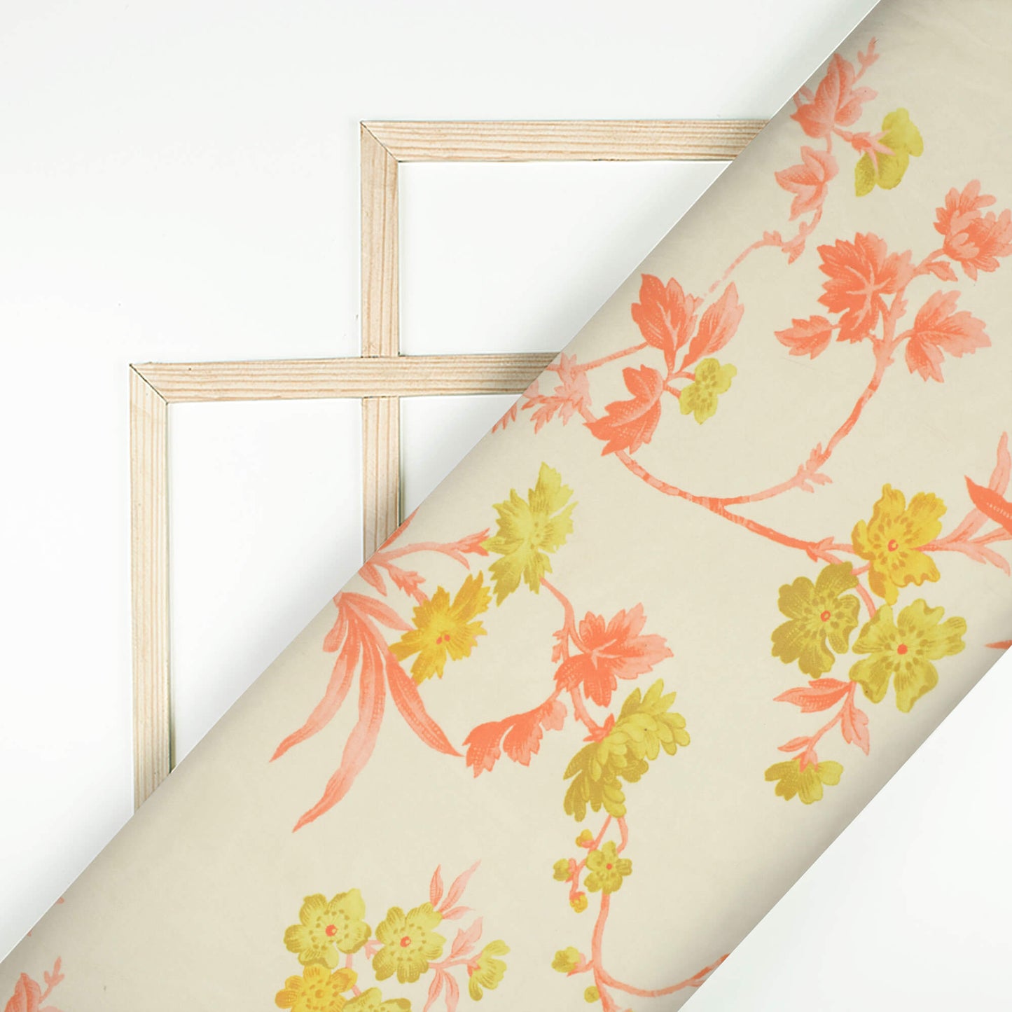 Mellow Yellow And Olive Green Floral Pattern Digital Print Organza Satin Fabric