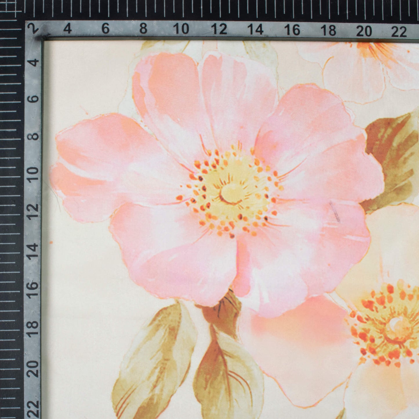 Light Orange And Cherry Pink Floral Pattern Digital Print Organza Satin Fabric