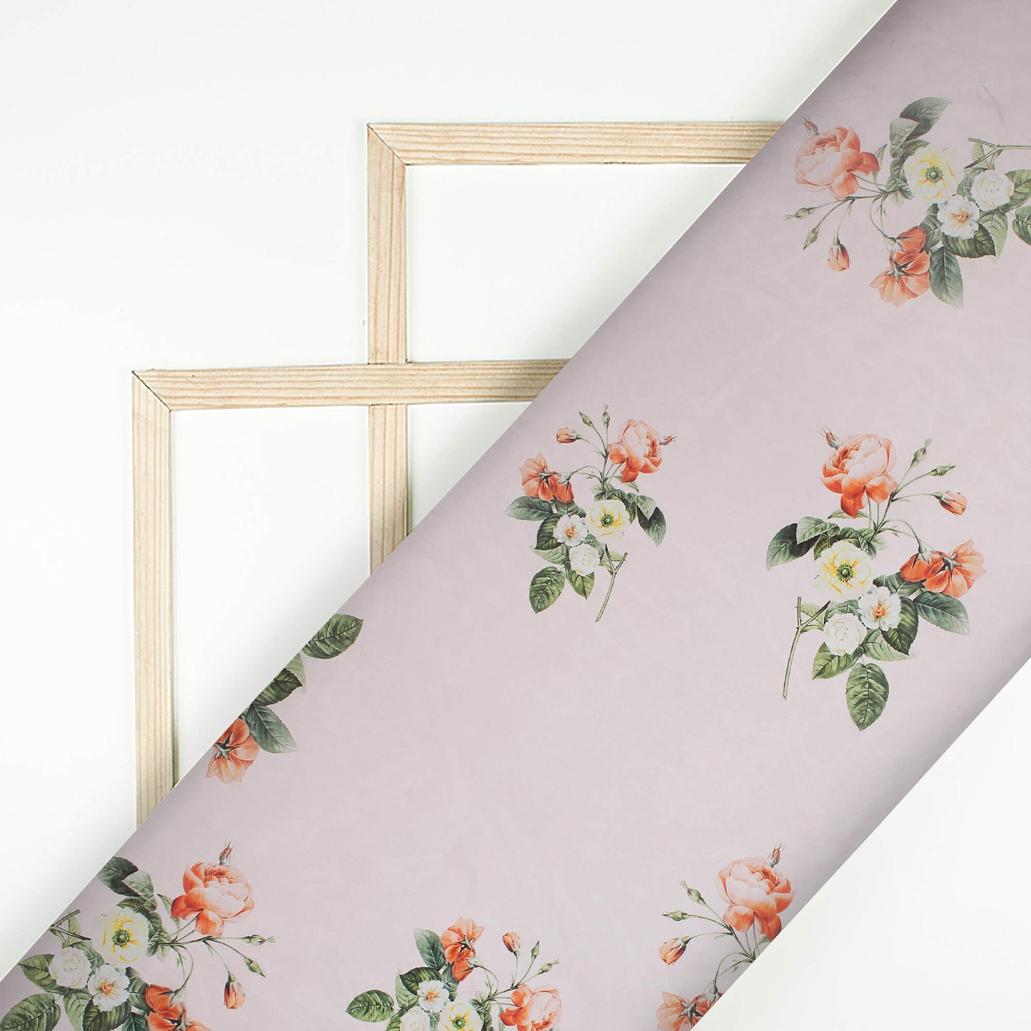 Cream Pink And Orange Floral Pattern Digital Print Organza Satin Fabric