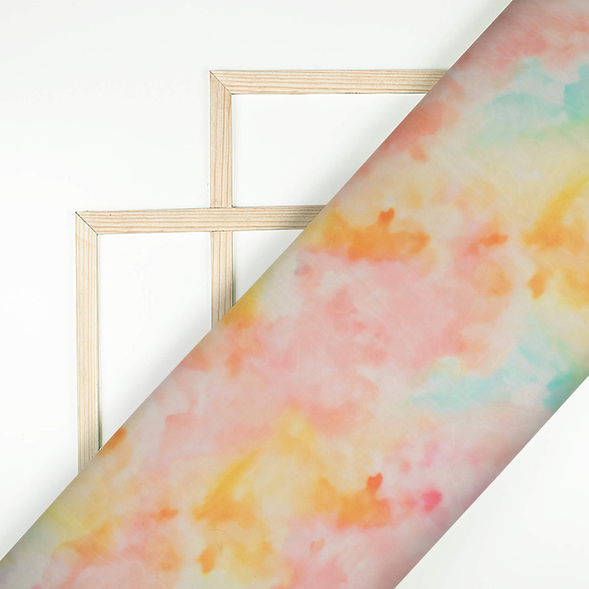 Punch Pink And Yellow Tye And Dye Pattern Digital Print Organza Satin Fabric