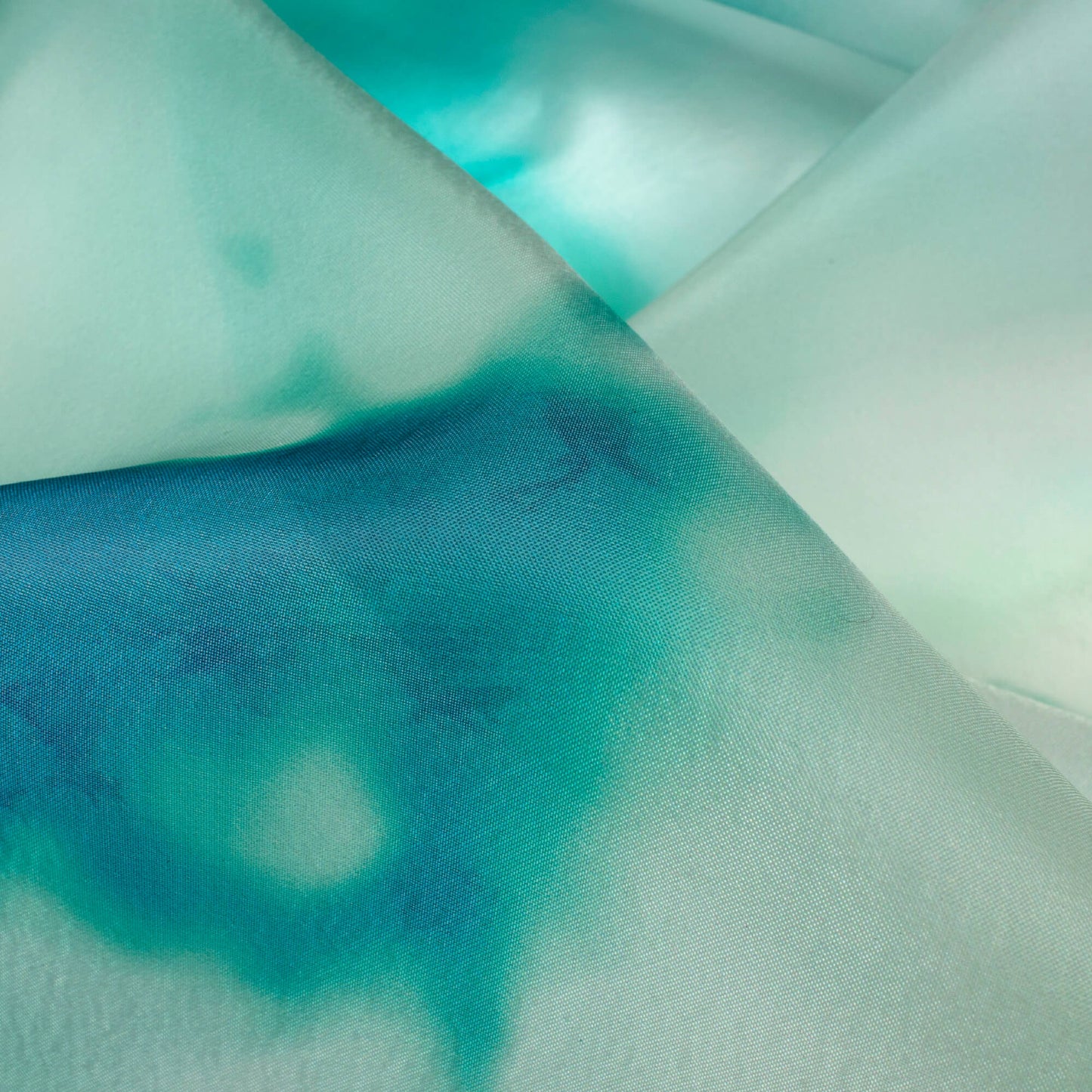Veridian Green And Pink Tye And Dye Pattern Digital Print Organza Satin Fabric