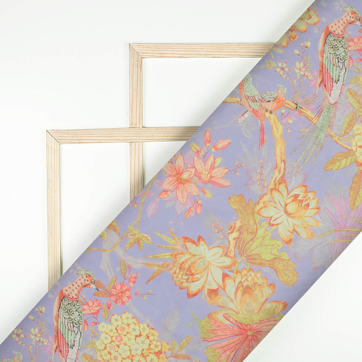 Heather Purple And Corn Yellow Floral Pattern Digital Print Organza Satin Fabric