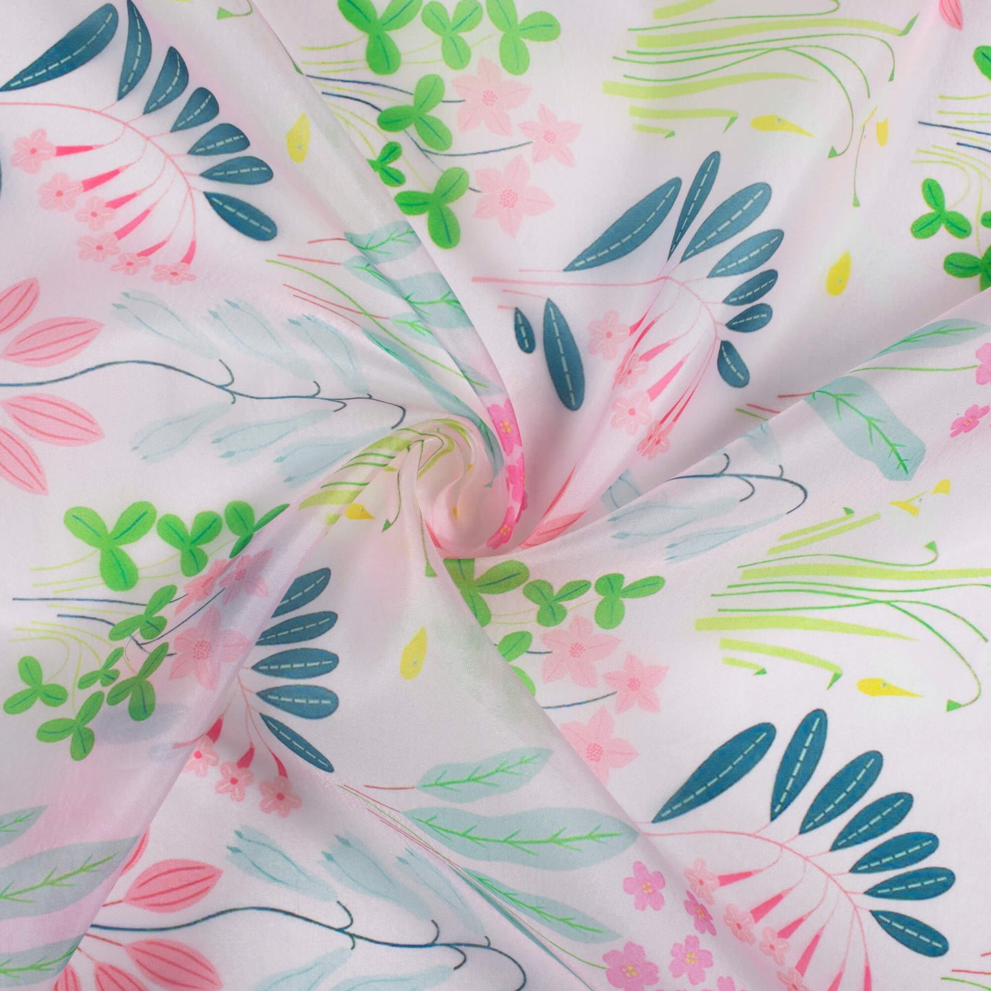 Taffy Pink And Pear Green Floral Pattern Digital Print Organza Satin Fabric