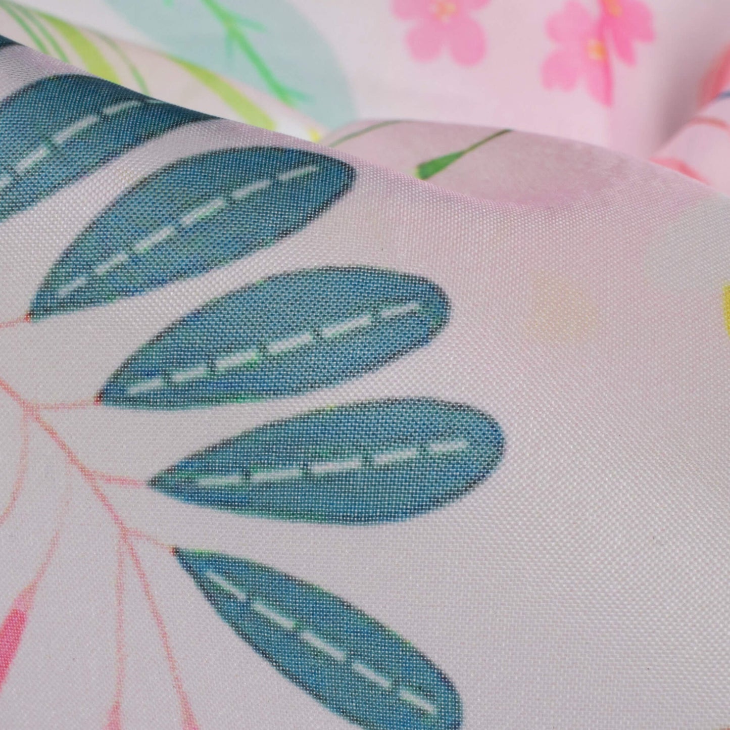 Taffy Pink And Pear Green Floral Pattern Digital Print Organza Satin Fabric