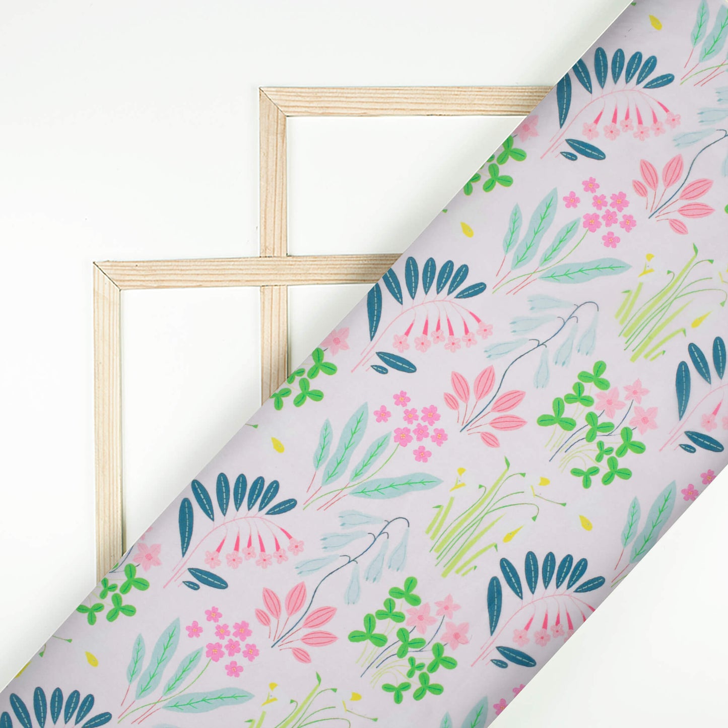 Taffy Pink And Pear Green Floral Pattern Digital Print Organza Satin Fabric
