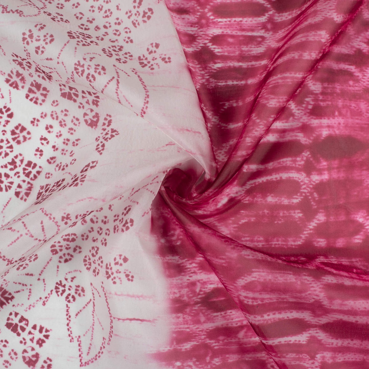 Magenta Purple And Off White Daman Pattern Digital Print Organza Satin Fabric