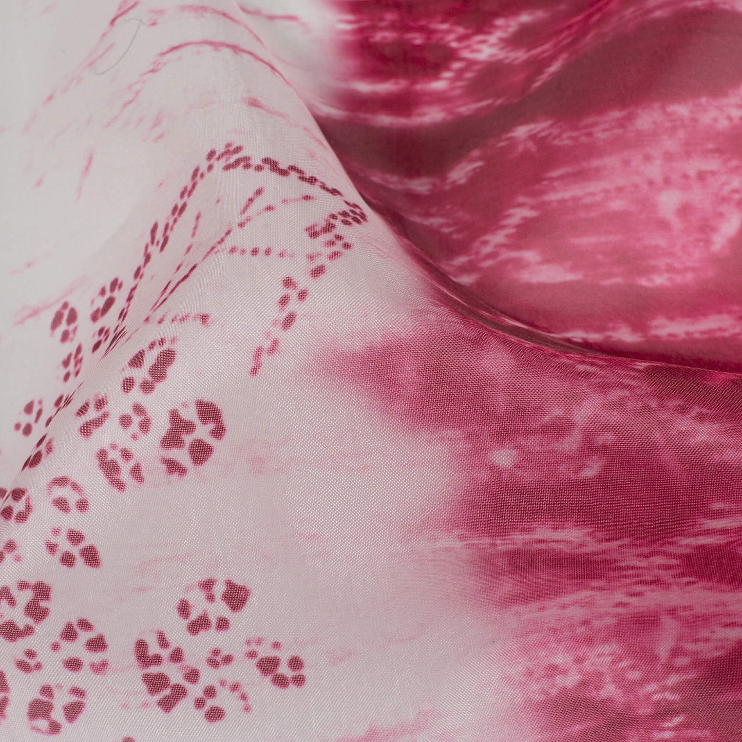 Magenta Purple And Off White Daman Pattern Digital Print Organza Satin Fabric
