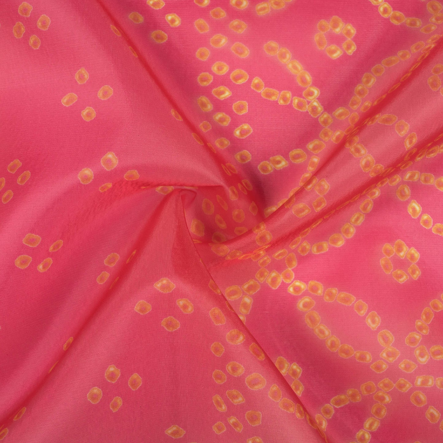Hot Pink And Yellow Bandhanii Pattern Digital Print Organza Satin Fabric