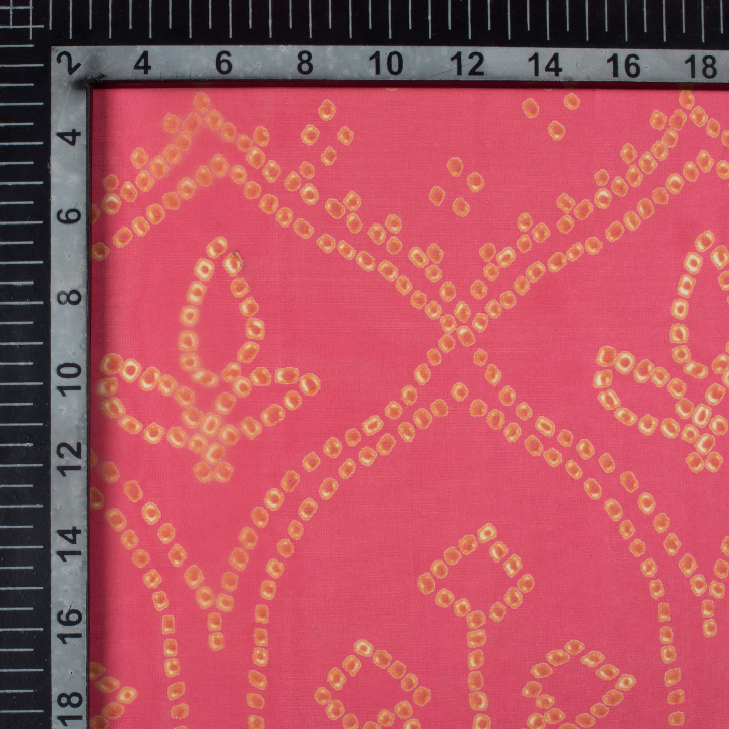 Hot Pink And Yellow Bandhanii Pattern Digital Print Organza Satin Fabric