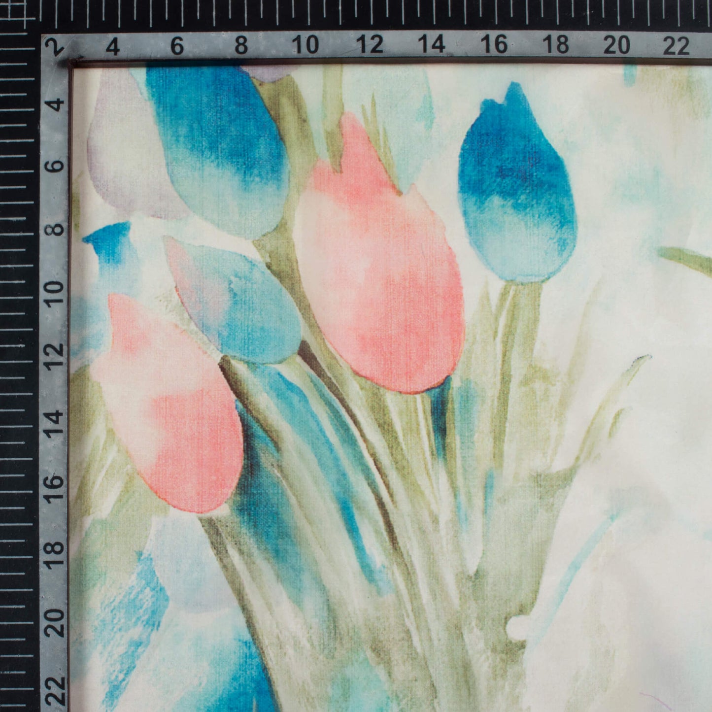 Salmon Pink And Blue Daman Pattern Digital Print Organza Satin Fabric