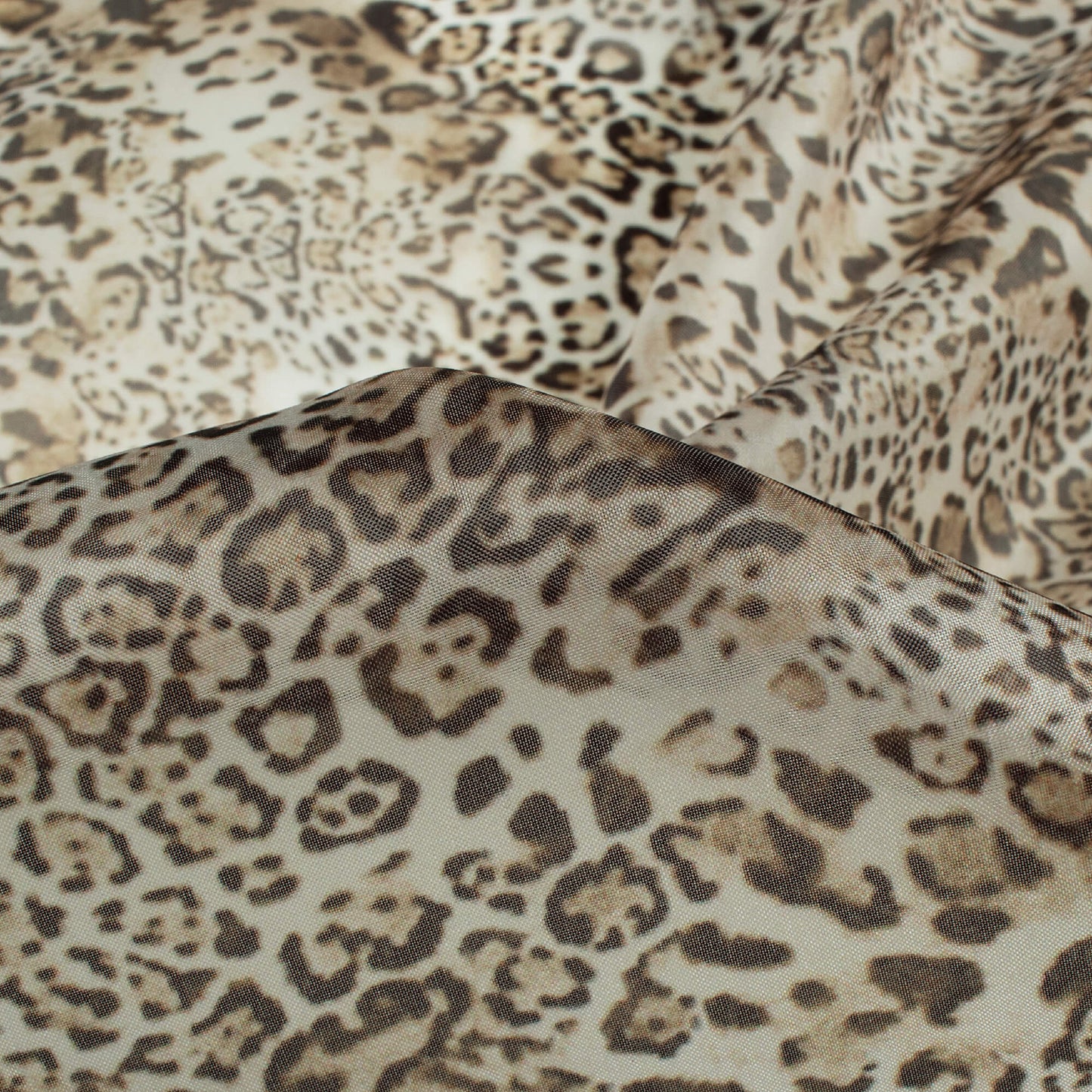 Black And Beige Animal Pattern Digital Print Organza Satin Fabric