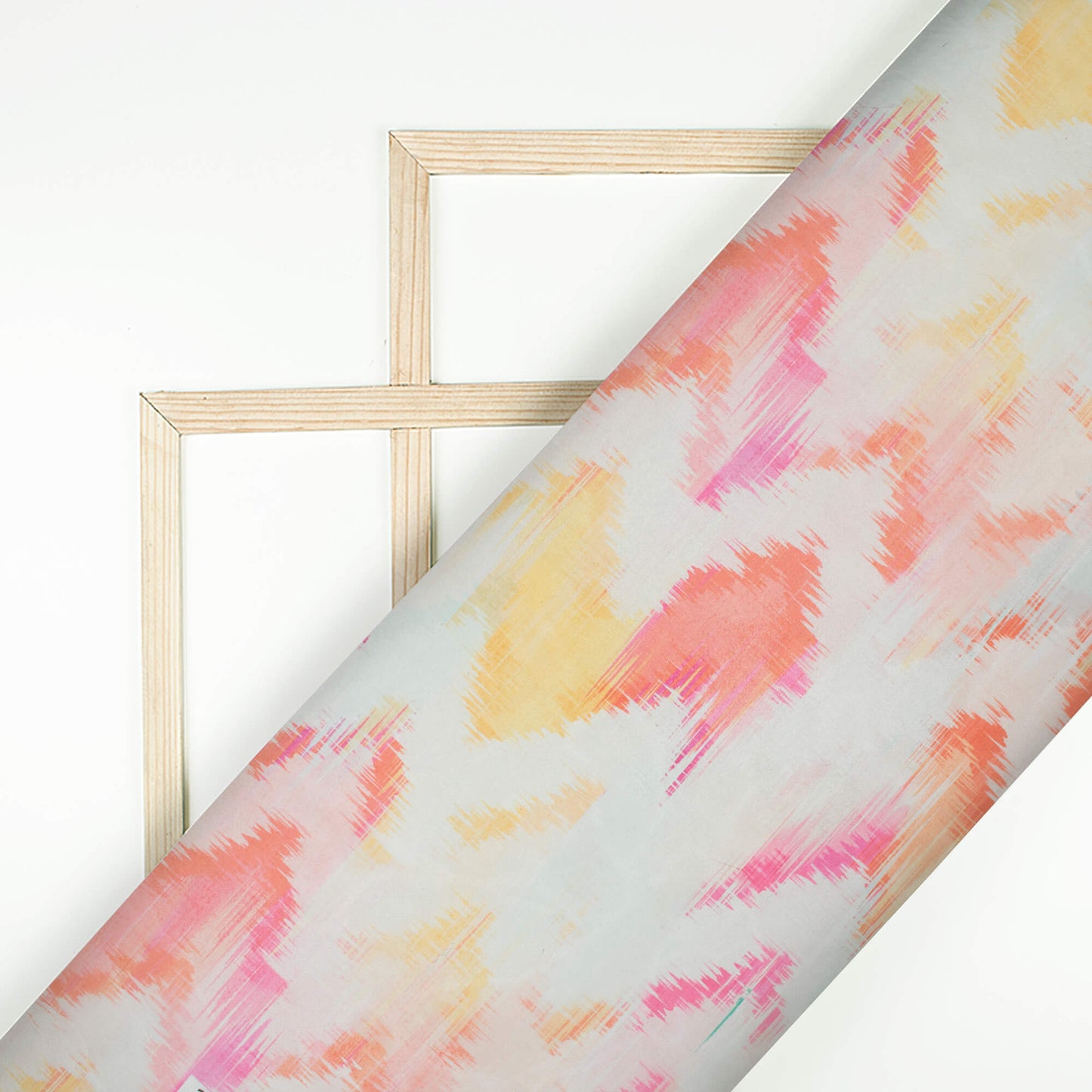 White And Blush Red Abstract Pattern Digital Print Organza Satin Fabric