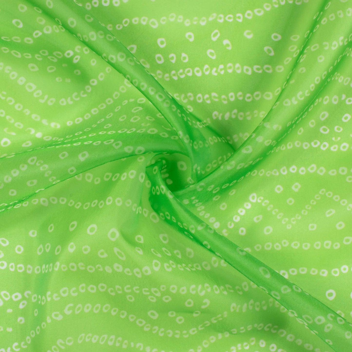 Pear Green Bandhanii Pattern Digital Print Organza Satin Fabric