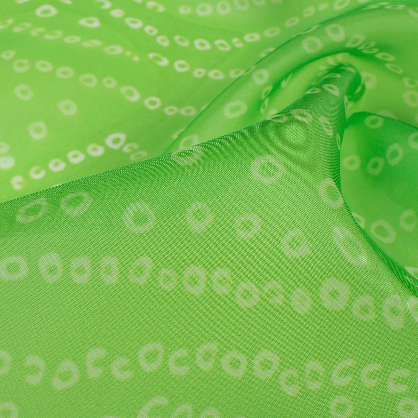 Pear Green Bandhanii Pattern Digital Print Organza Satin Fabric