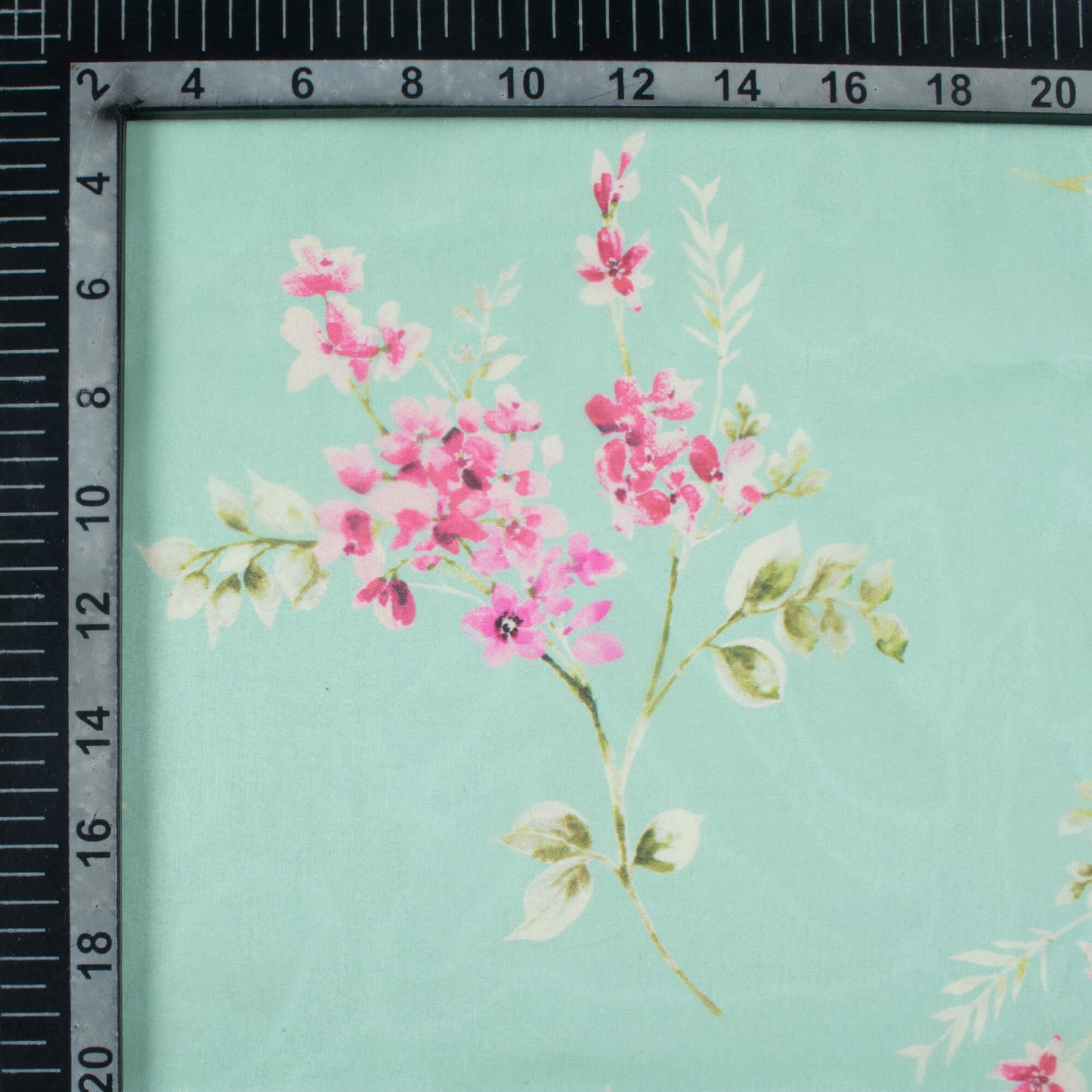 Tea Green And Pink Floral Pattern Digital Print Organza Satin Fabric