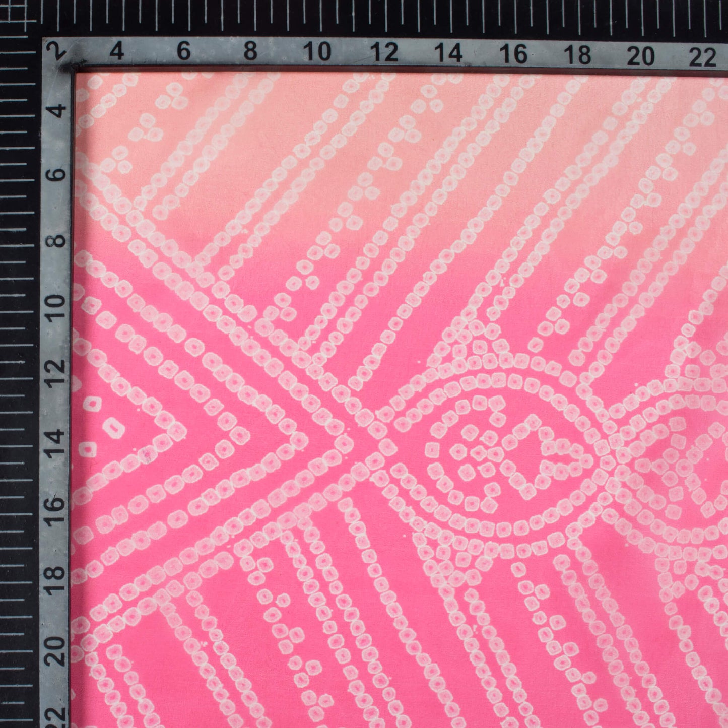 Taffy Pink And Coral Orange Bandhanii Pattern Digital Print Organza Satin Fabric