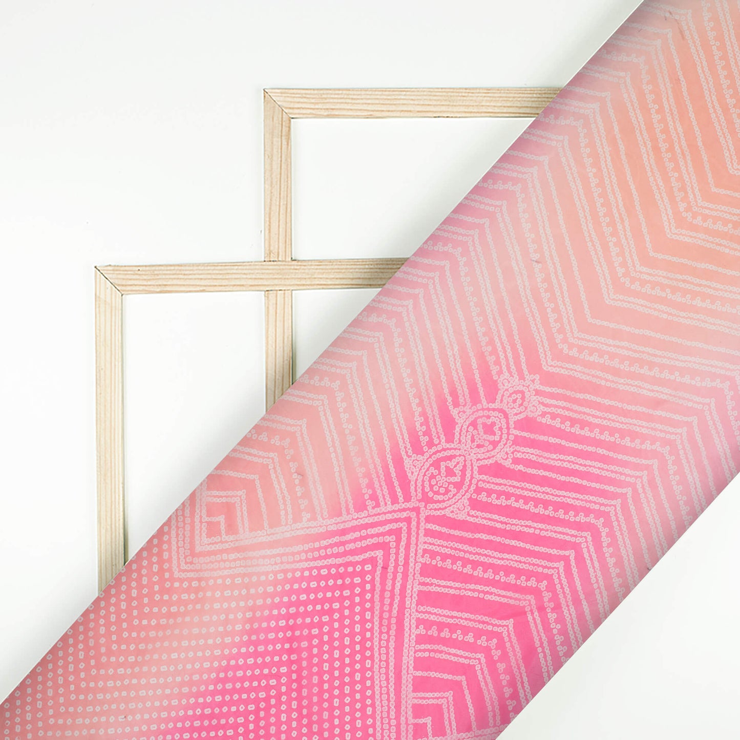 Taffy Pink And Coral Orange Bandhanii Pattern Digital Print Organza Satin Fabric