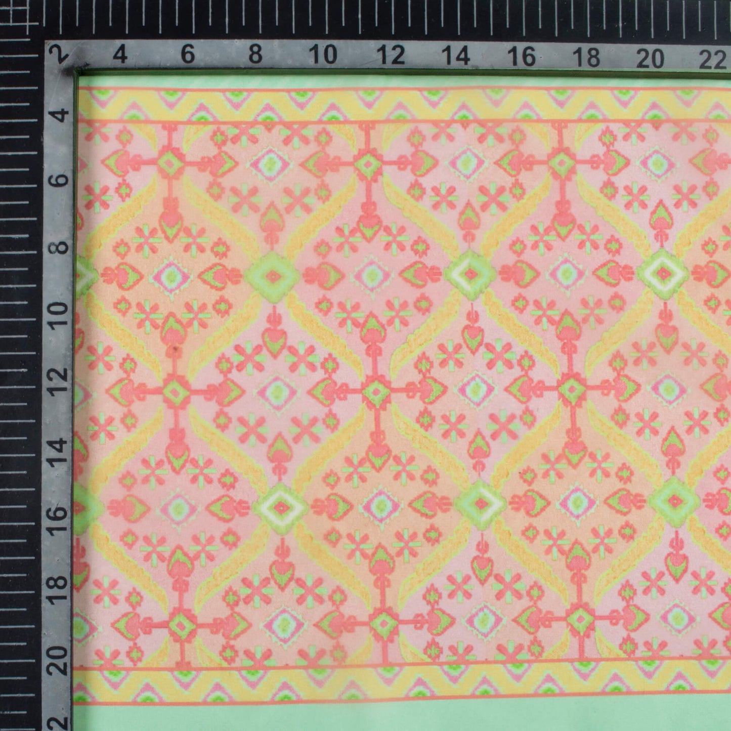 Mint Green And Taffy Pink Daman Pattern Digital Print Organza Satin Fabric
