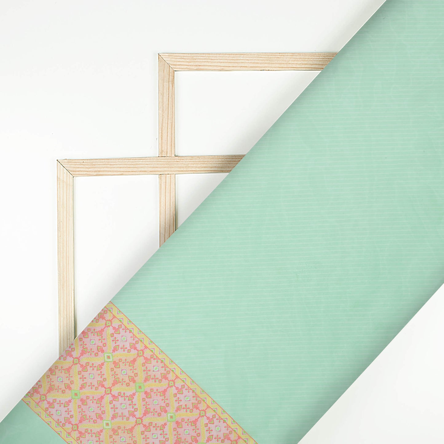 Mint Green And Taffy Pink Daman Pattern Digital Print Organza Satin Fabric