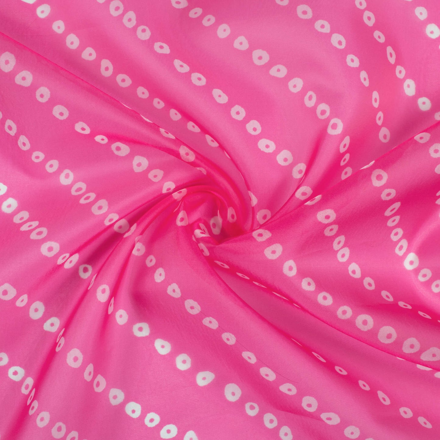 Creamy Pink And White Bandhanii Pattern Digital Print Organza Satin Fabric
