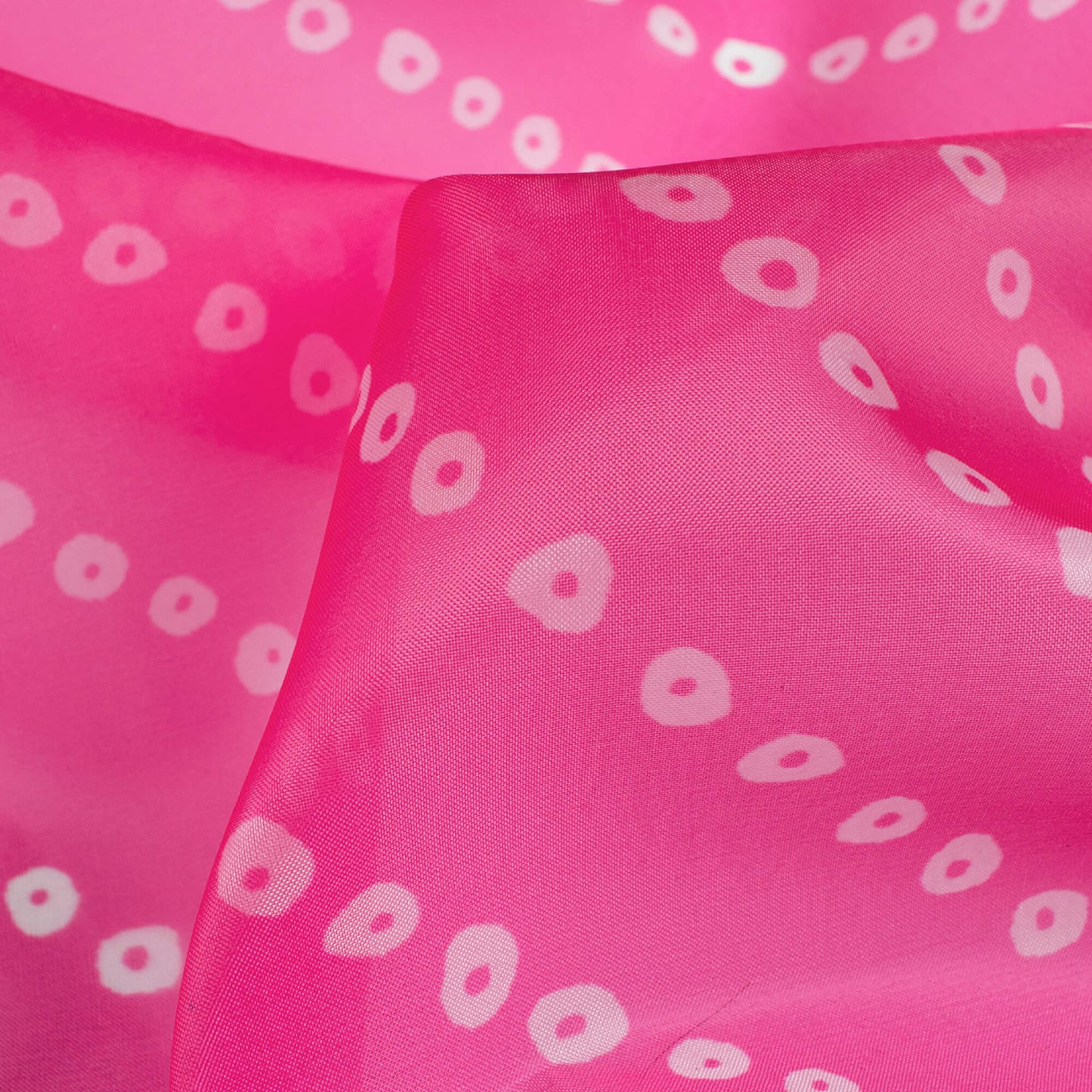 Creamy Pink And White Bandhanii Pattern Digital Print Organza Satin Fabric