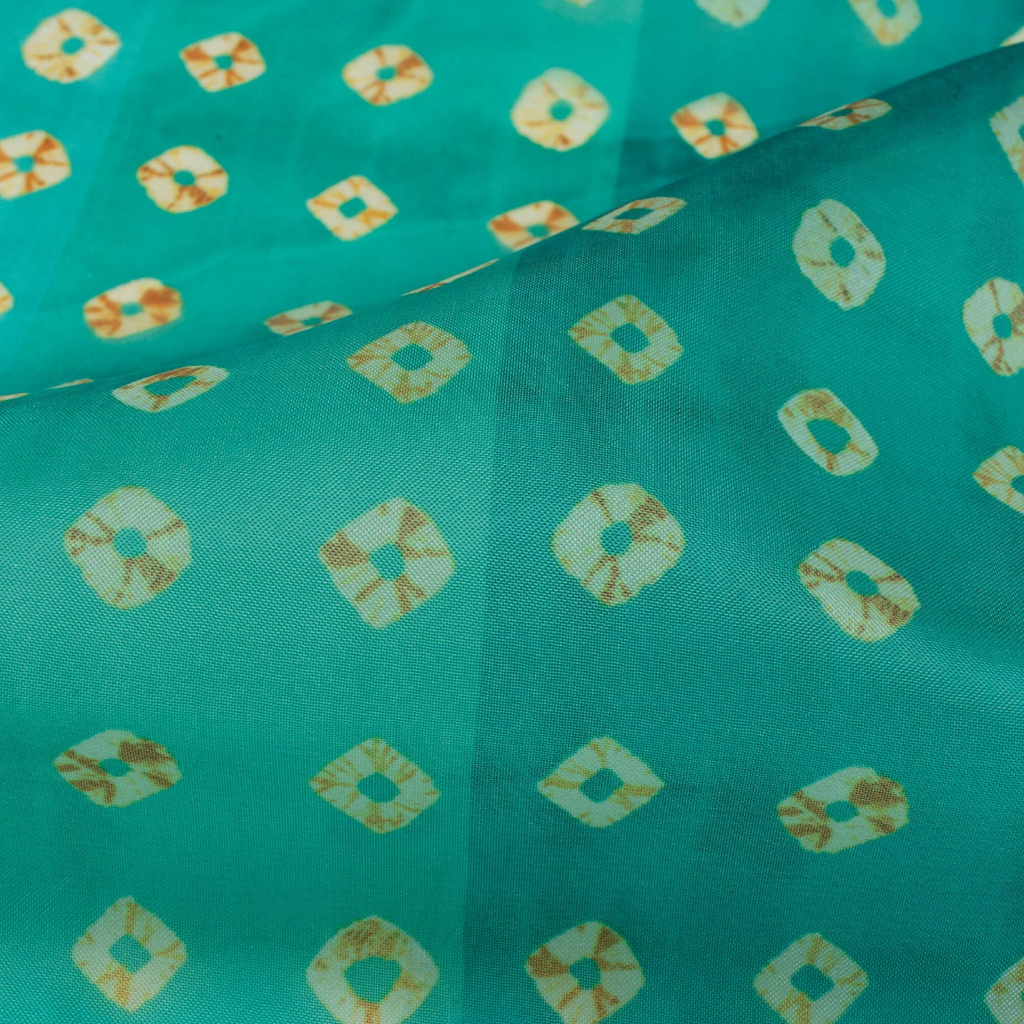 Dartmouth Green And Cream Bandhanii Pattern Digital Print Organza Satin Fabric