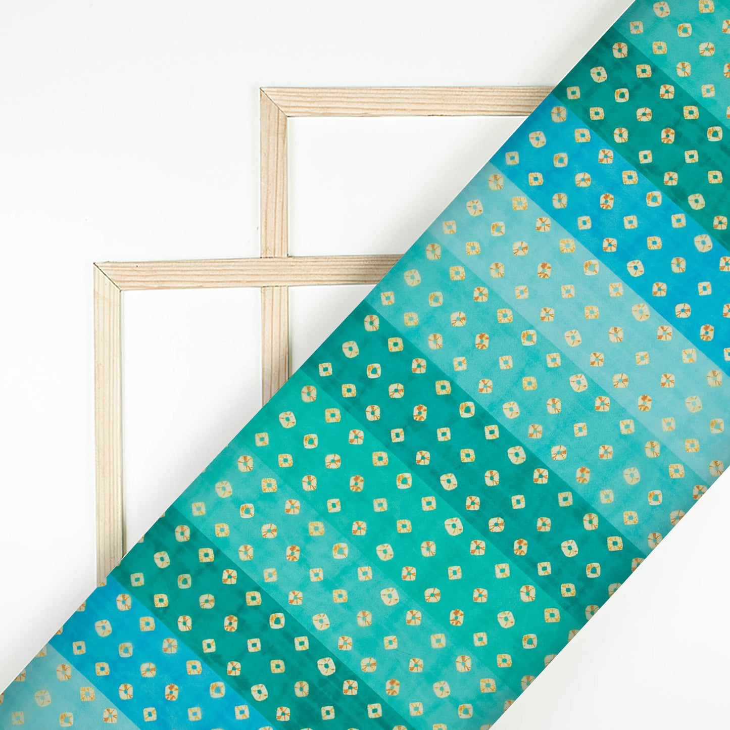 Dartmouth Green And Cream Bandhanii Pattern Digital Print Organza Satin Fabric